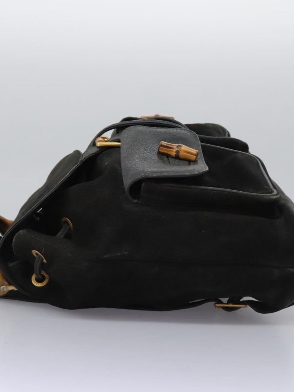 GUCCI Bamboo Backpack Suede Black Gold 003 1998 0016 Auth th6031 - Picture 4 of 16